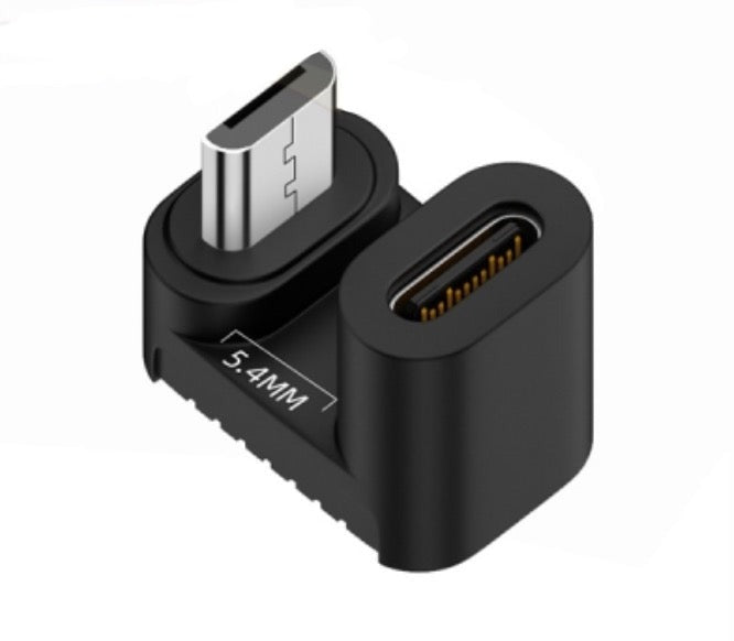 Micro USB 5 pin male to USB C female down angle charging and data adapter