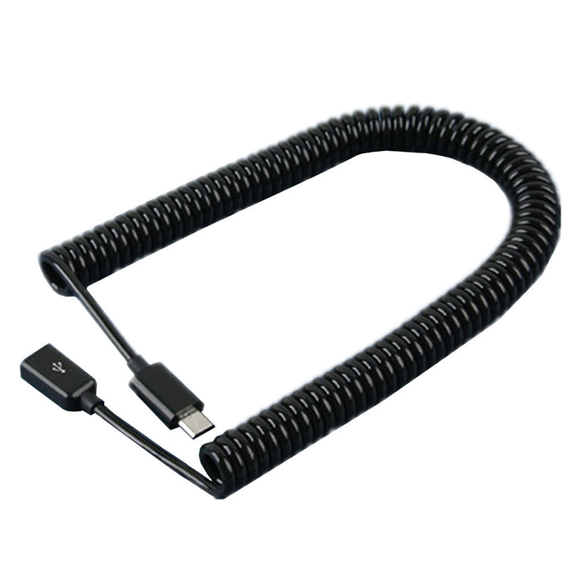 Micro USB coiled extension cable 3m black male to female
