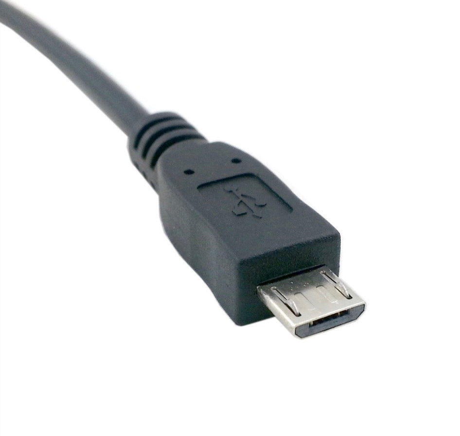 Close-up of Micro USB 5 Pin male connector on OTG extension cable