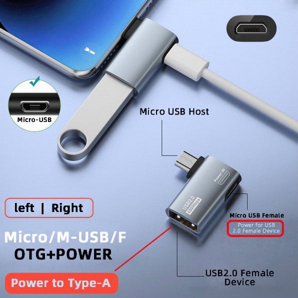 Micro USB OTG adapter with USB 2.0 female port and power input