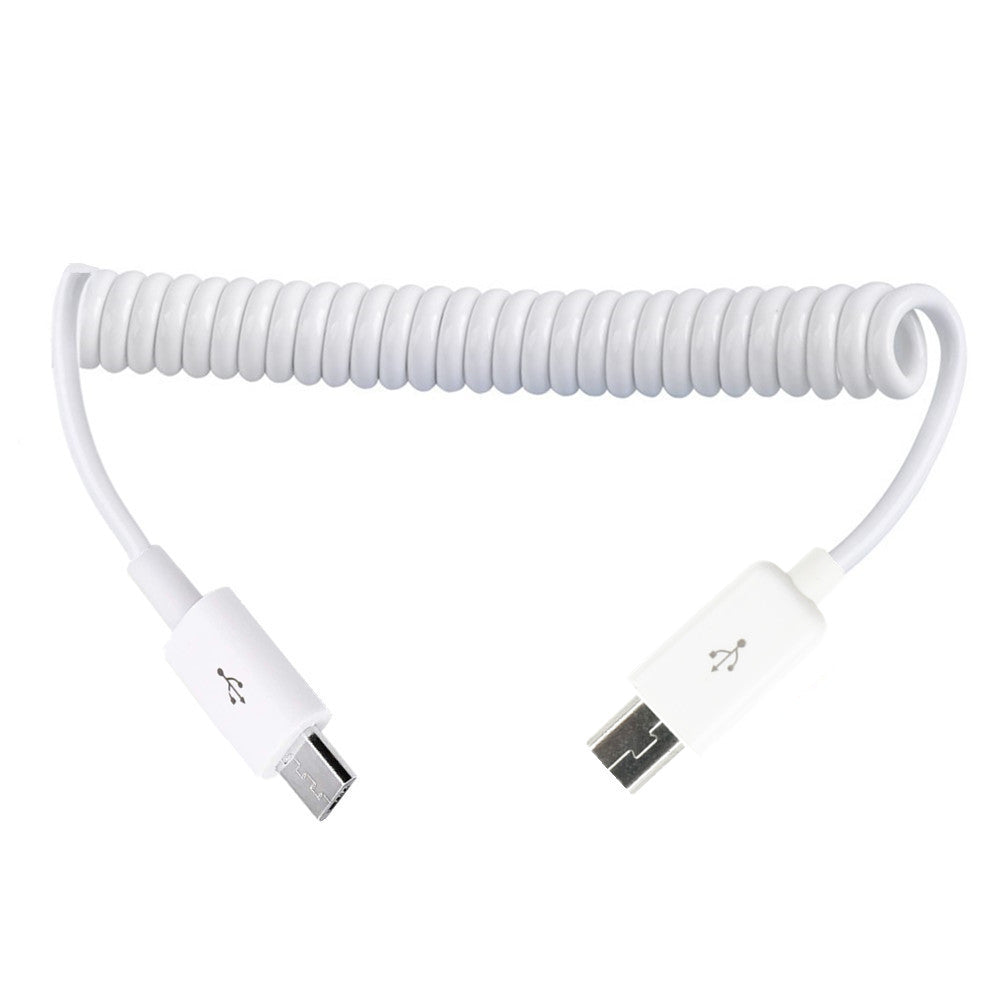 Micro USB to Mini USB coiled OTG cable white