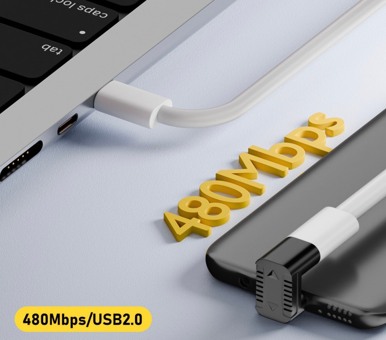 Micro USB to USB C down angle adapter connected to a compatible mobile device