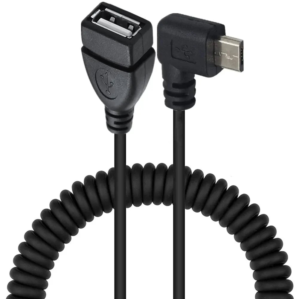 Micro 5Pin Male to USB 2.0 A Female Coiled Extension Cable | Left Angle