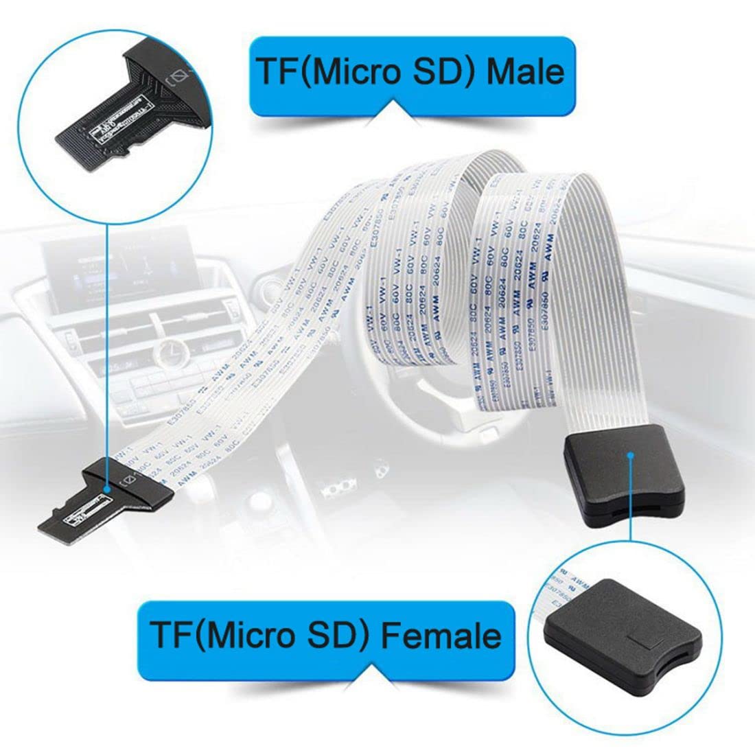 Micro SD TF Male to TF Female Memory Card Kit Extender Soft Flat FPC Cable