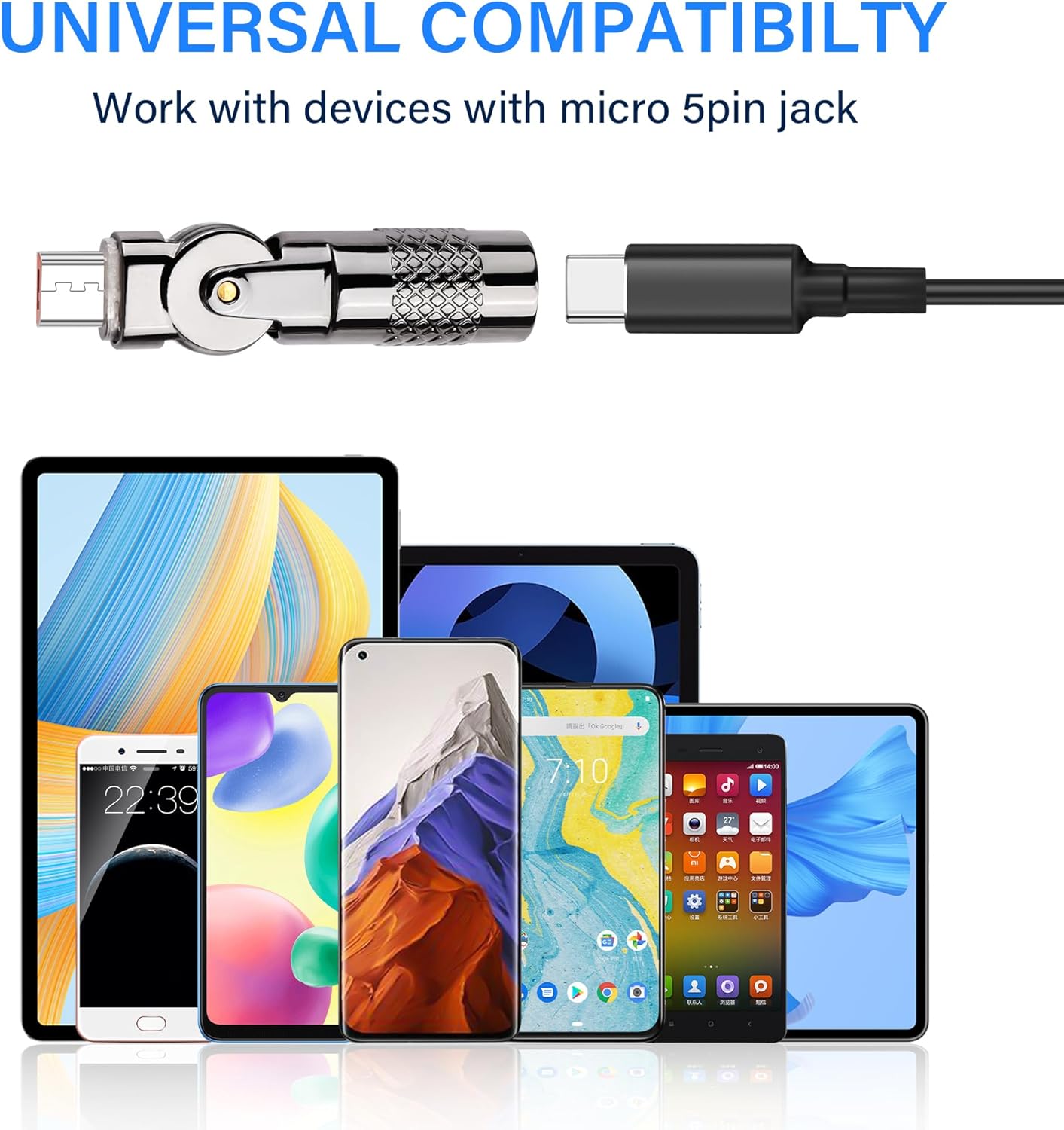 USB C to Micro USB Adapter, Type C Female to Micro 5Pin Male Rotation Converter