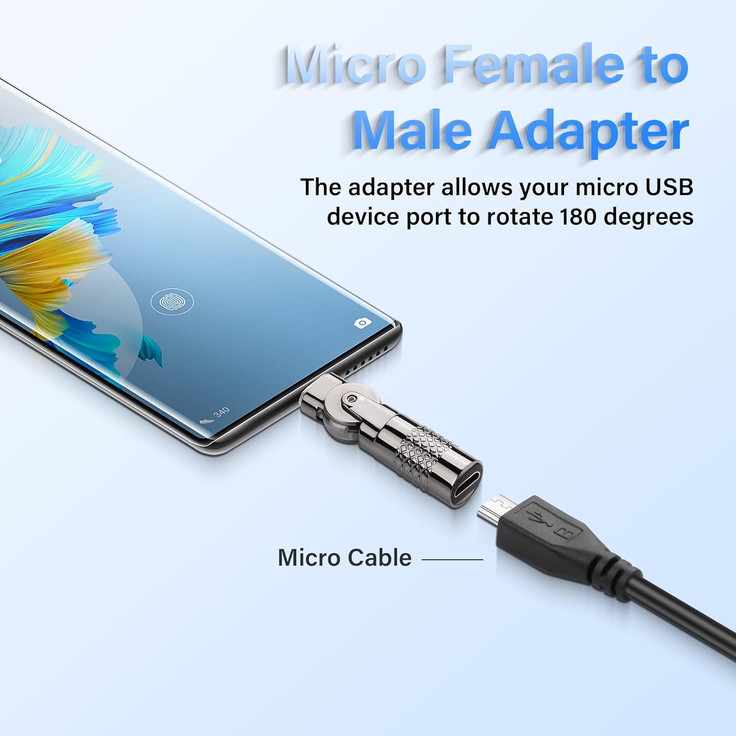 Micro USB Adapter, Micro 5Pin Male to Female 180 Degree Rotation Converter