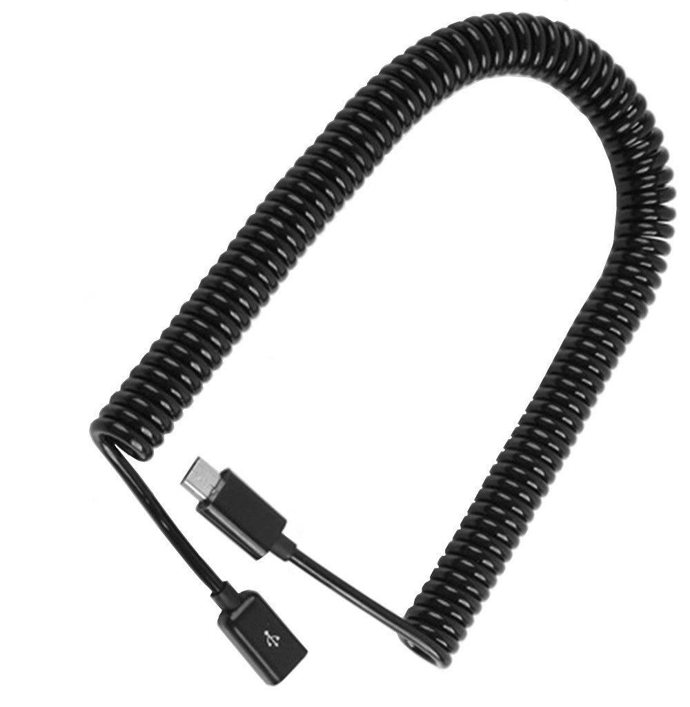 Micro USB B 5Pin Male to Female Coiled Charging Extension Cable 1m