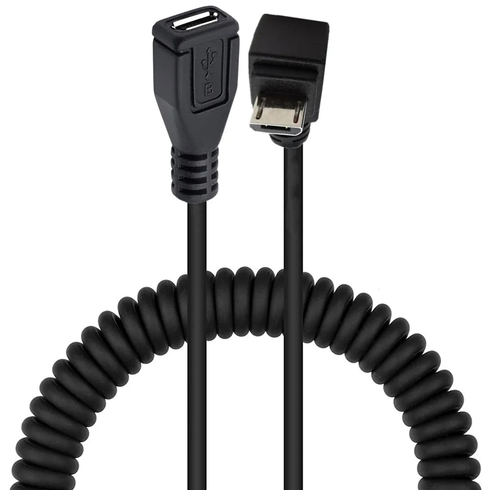 Micro 5Pin USB B Male to Micro Female Coiled Data Charging Extension Cable | Down Angle