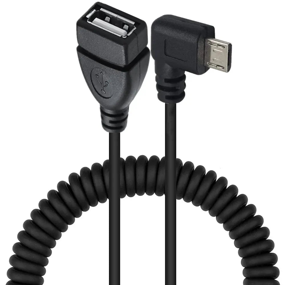 Micro 5Pin Male to USB 2.0 A Female Coiled Extension Cable | Right Angle
