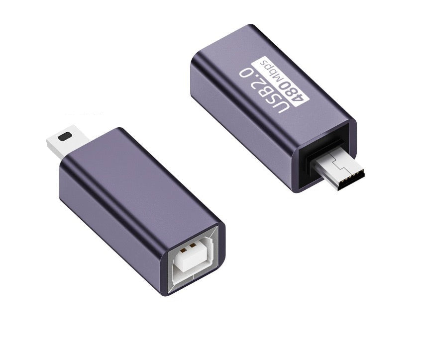 Mini USB OTG male to USB Type B female adapter for MIDI keyboards and USB devices
