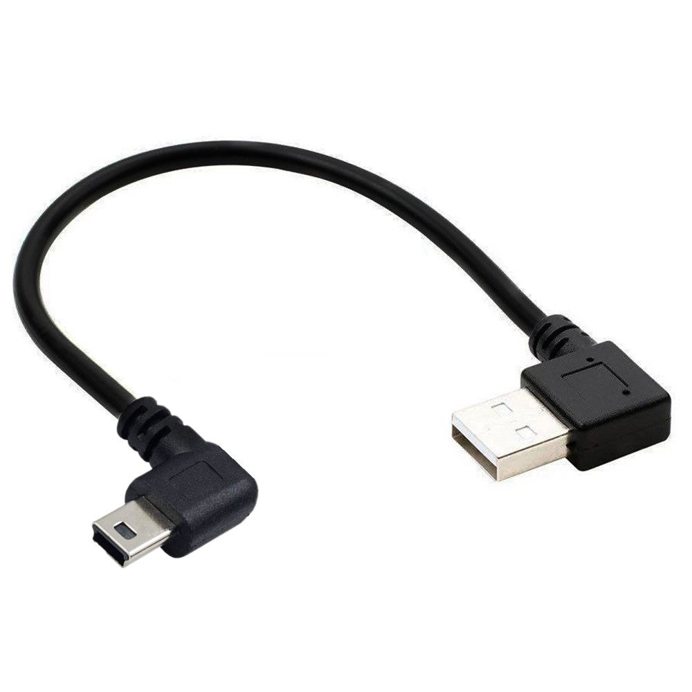 Mini USB right angle connector close up black cable