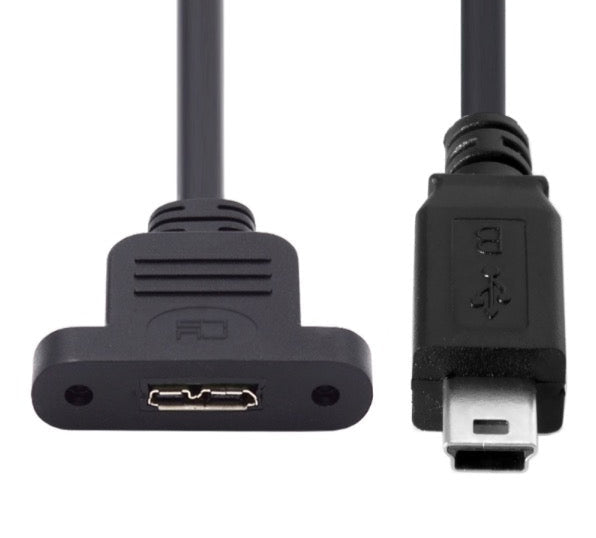 Mini USB to Micro USB panel mount extension cable 0.5m
