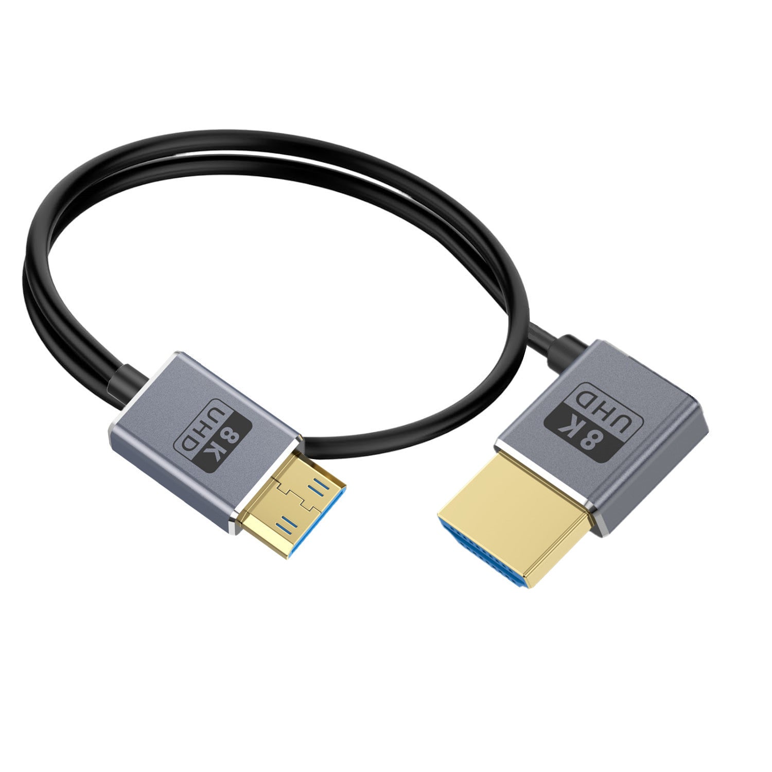 Mini HDMI to HDMI 2.1 Coaxial Extreme Slim Cable, 8K@60H Ultra High Speed 48Gbps | Right Angle