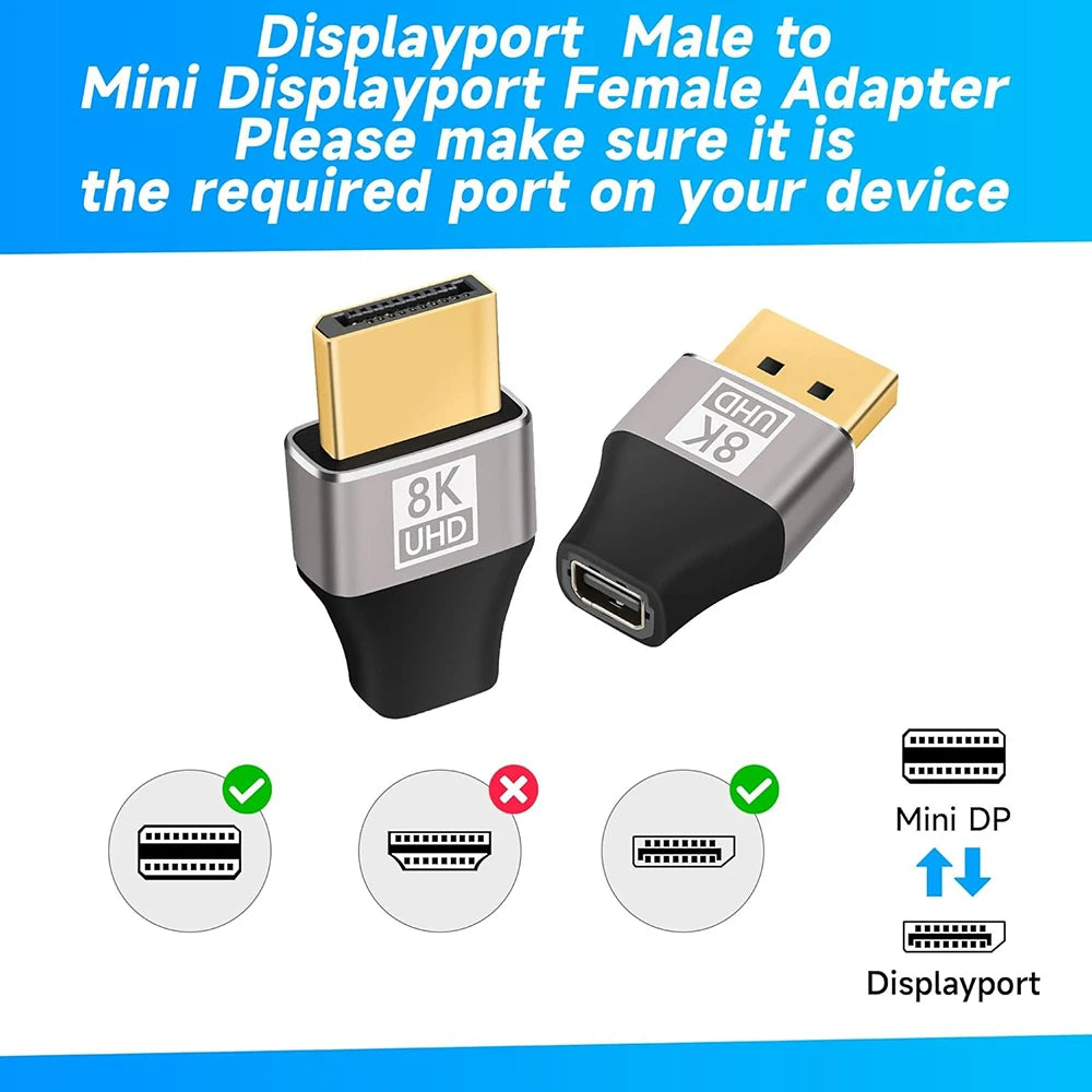 Displayport 1.4 Male to Mini Displayport Female 8K Extension Converter 8K@60Hz | Bi-Directional Transmission