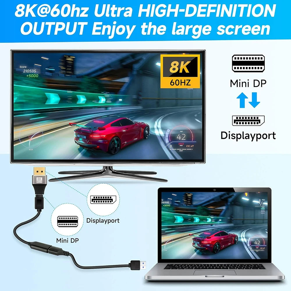 Displayport 1.4 Male to Mini Displayport Female 8K Extension Converter 8K@60Hz | Bi-Directional Transmission