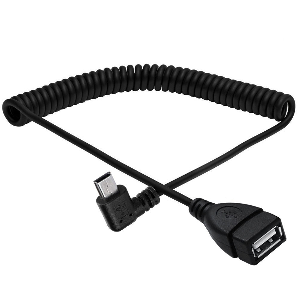 Mini 5Pin Male to USB 2.0 Type A Female OTG Coiled Extension Cable