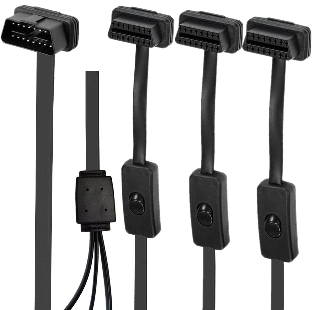 OBD2 16-pin one to three splitter extension cable with individual switches