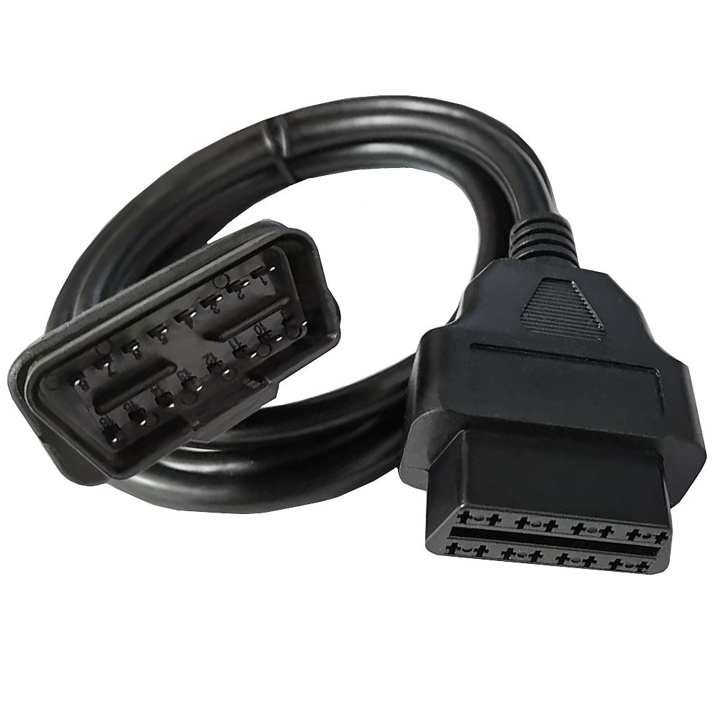 Close-up of the OBD2 16-pin male and female connectors