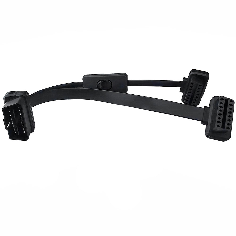 flat OBD2 splitter cable installed in tight dashboard space