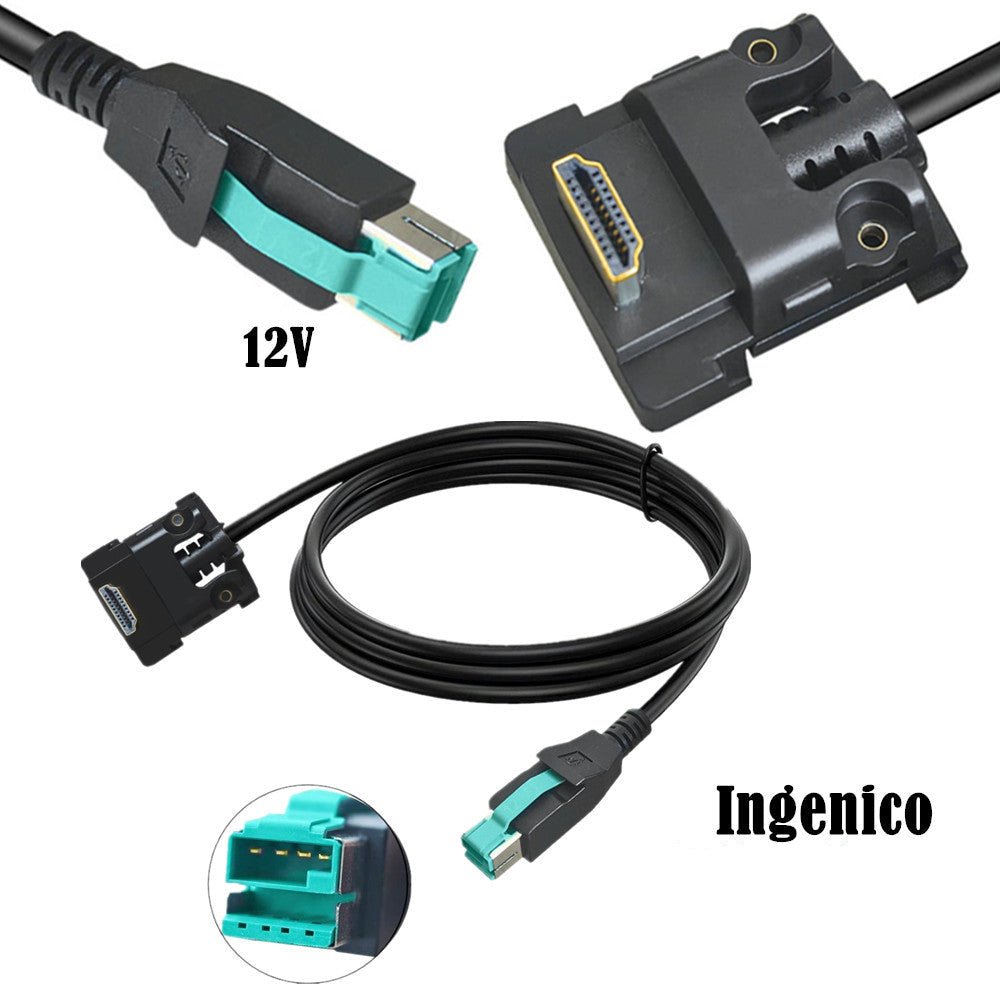 Electrical cable with connectors and 'Ingenico' branding on a white background