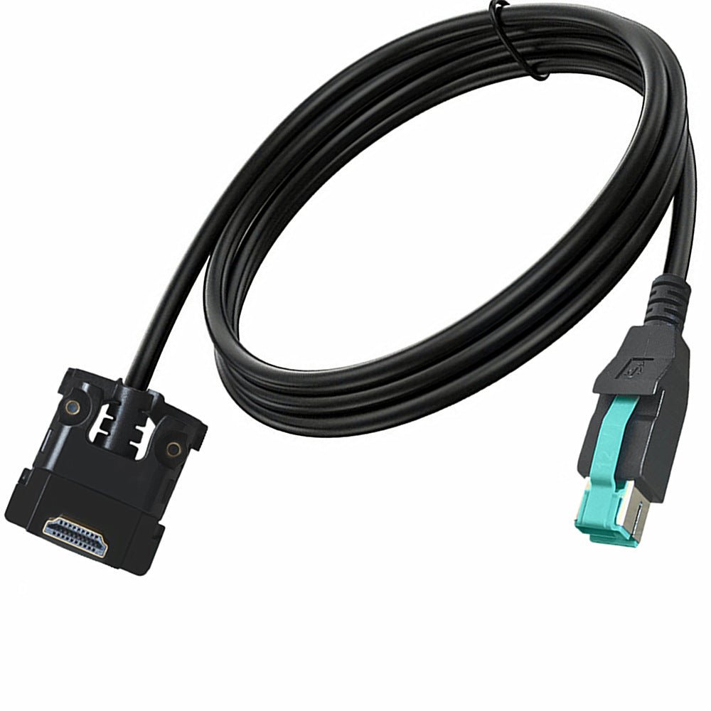 Computer cable with one end as a SATA connector and the other as a USB connector on a white background
