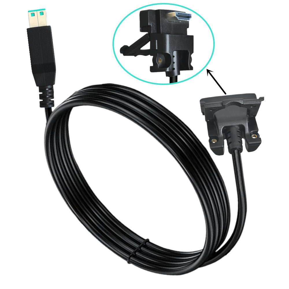 Black cable with connectors on a white background