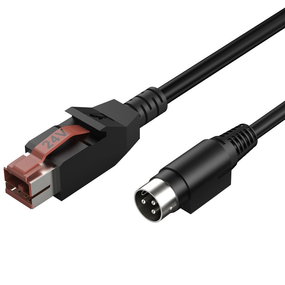 Black cable with USB and DIN connectors on a white background
