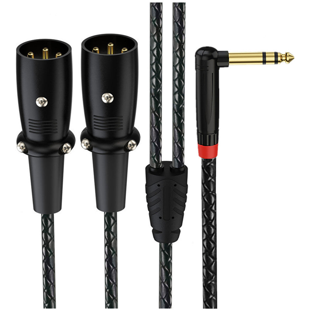 Right-angle 6.35mm TRS stereo male to dual XLR male audio breakout cable