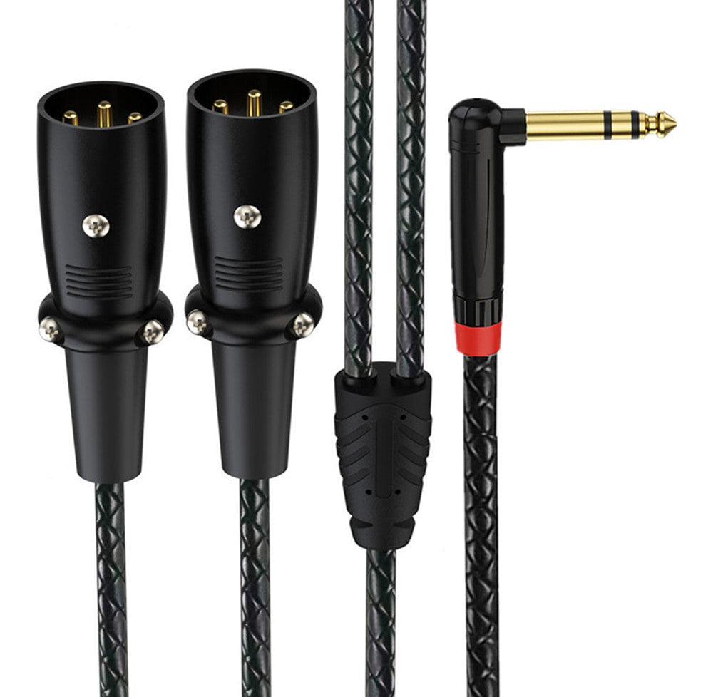 Right-angle 6.35mm TRS stereo male to dual XLR male audio breakout cable