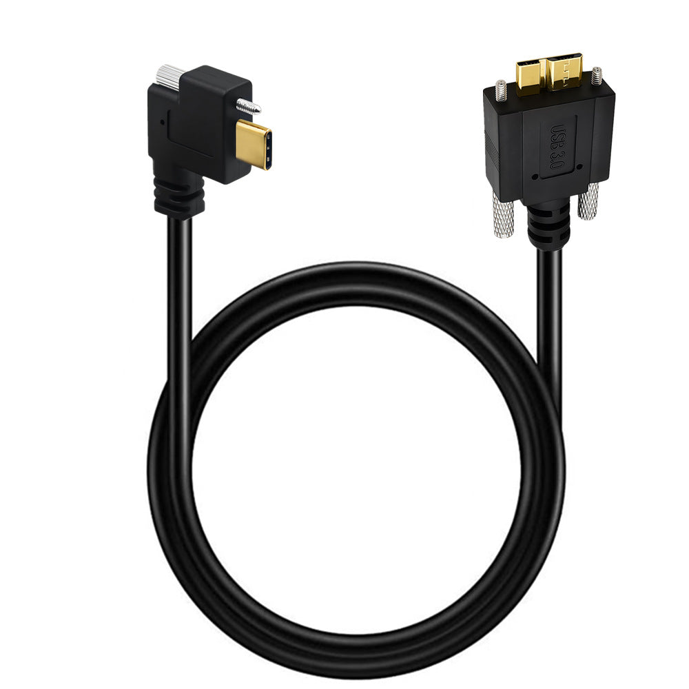 Right-angle USB-C industrial camera cable with locking screw