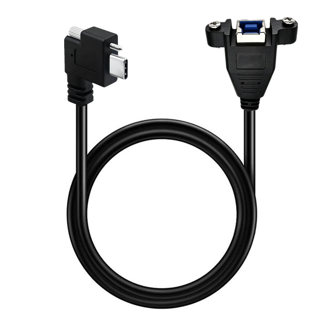 Right-angle USB-C single-screw locking male to USB 3.0 Type-B female panel mount cable