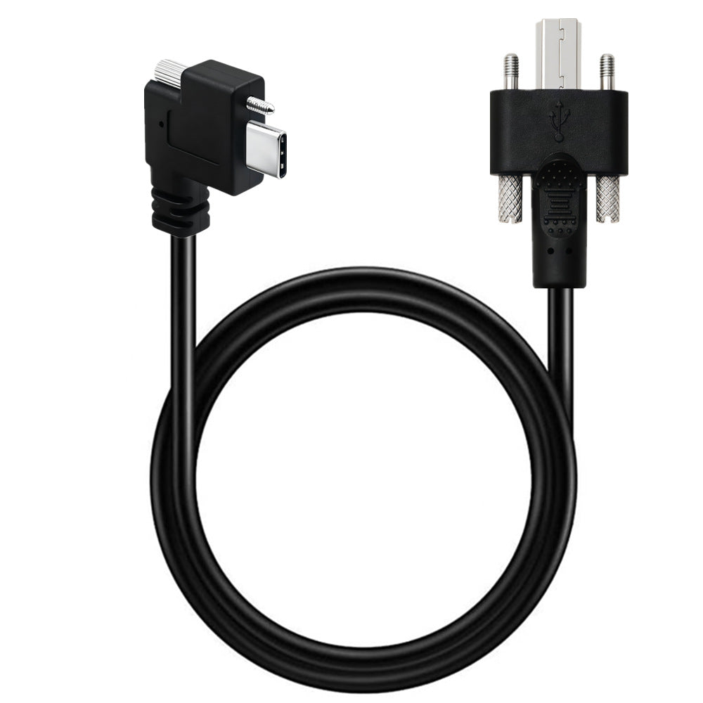 Right-angle USB-C dual-screw locking to USB 3.0 Type-B male panel mount cable