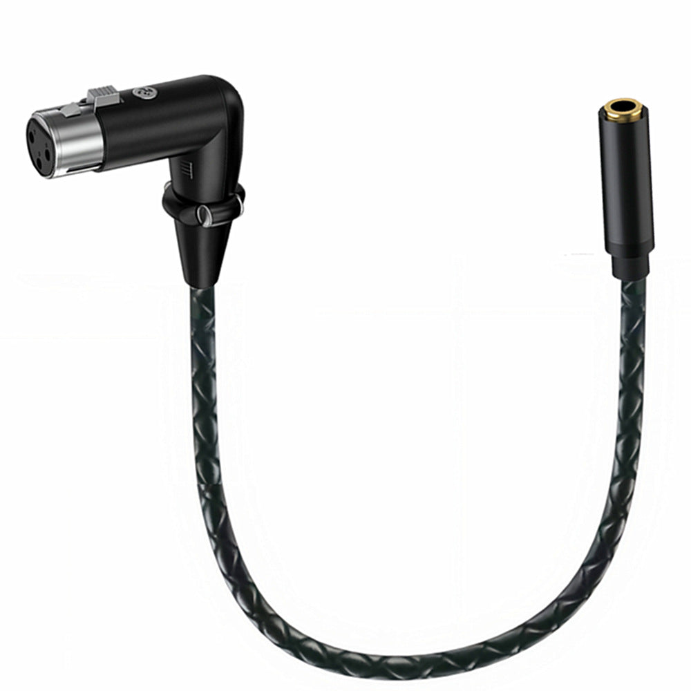 Close-up of right angle XLR female connector with locking latch