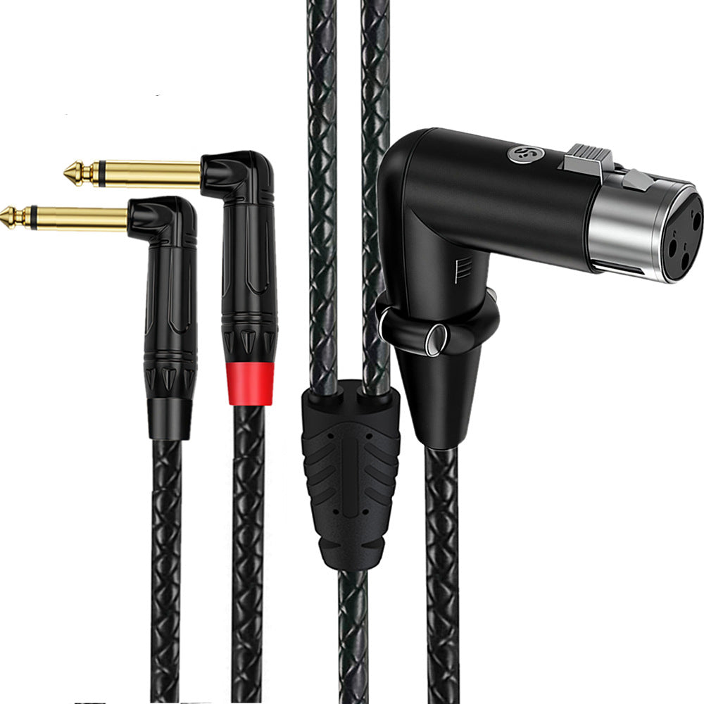 Right-angle 3-pin XLR female to dual 6.35mm TS male audio cable