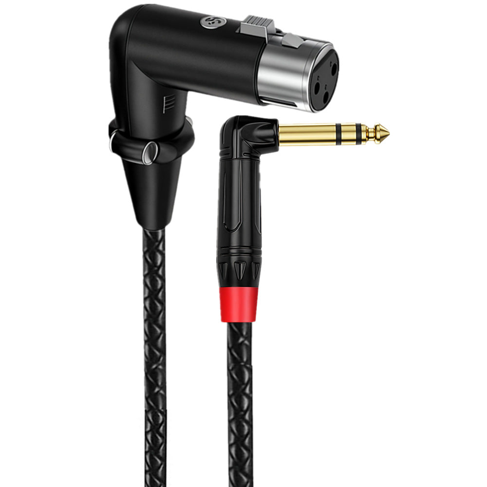Right-angle XLR female to right-angle 6.35mm TRS male balanced audio cable