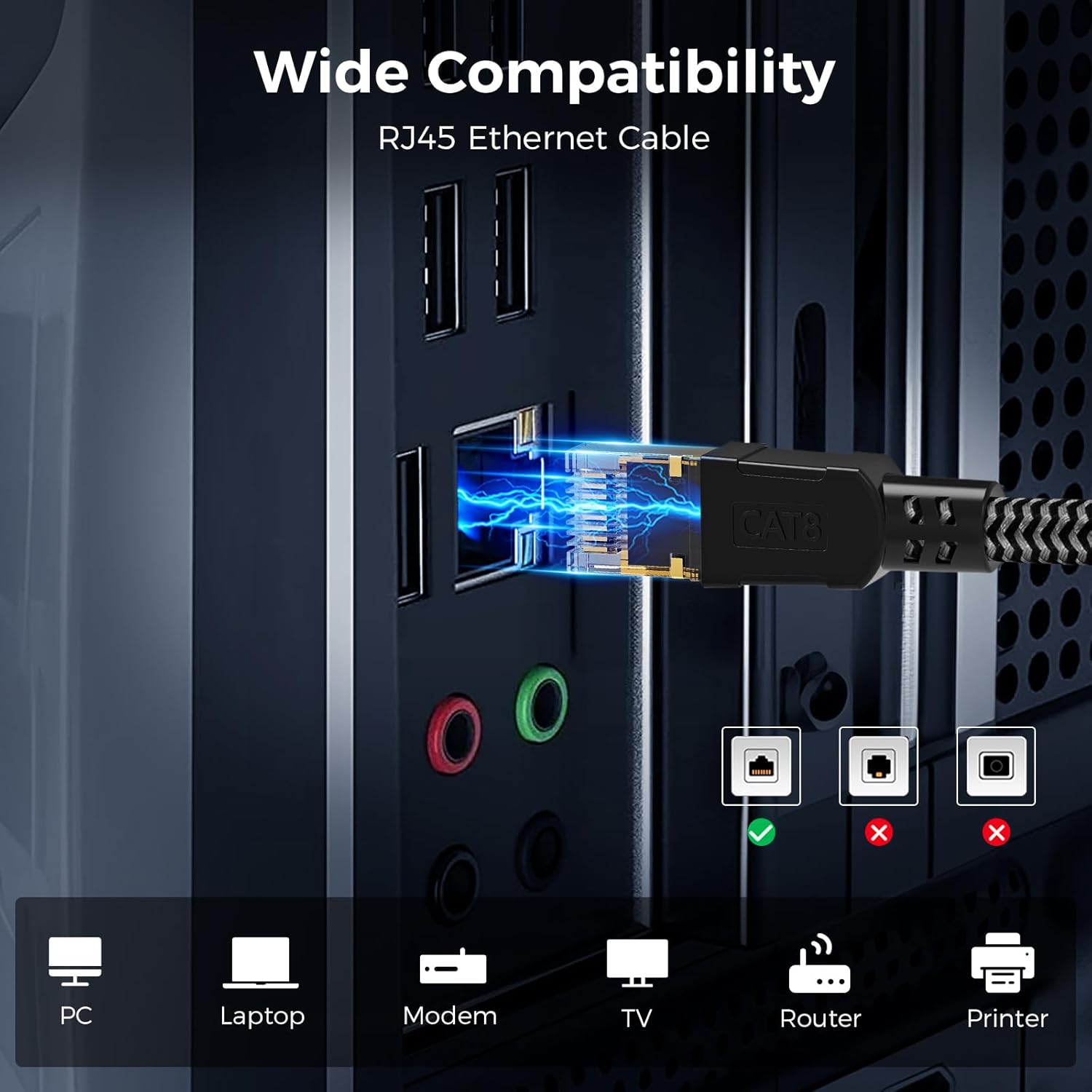 Cat 8 Ethernet Cable, High Speed Gigabit Braided RJ45 Lan Patch Network Cable | 40Gbps 2000Mhz