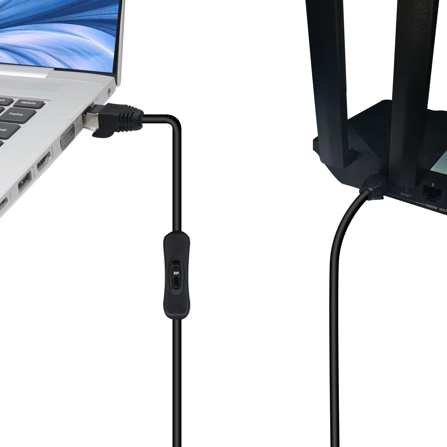 Cat6 Ethernet Patch Cable Switch On/Off RJ45 Male to Male High Speed Internet Network Cable LAN with Disconnect Switch Down Angle