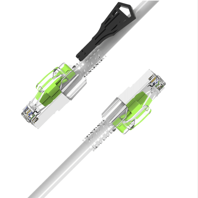 Locking CAT6A S/FTP SmartLAN patch cable with colour lock cylinder – coiled view