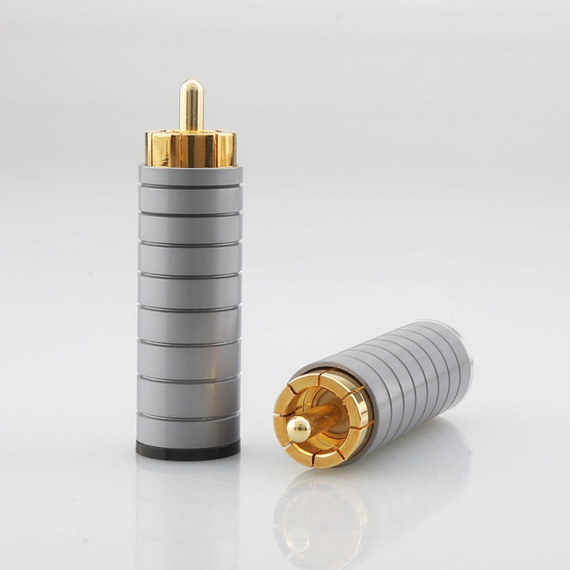 Silver RCA plug connector with gold plated tip for HiFi audio cable
