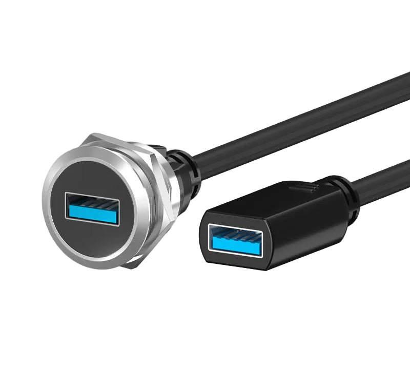 Silver USB 3.0 female to female panel mount extension cable