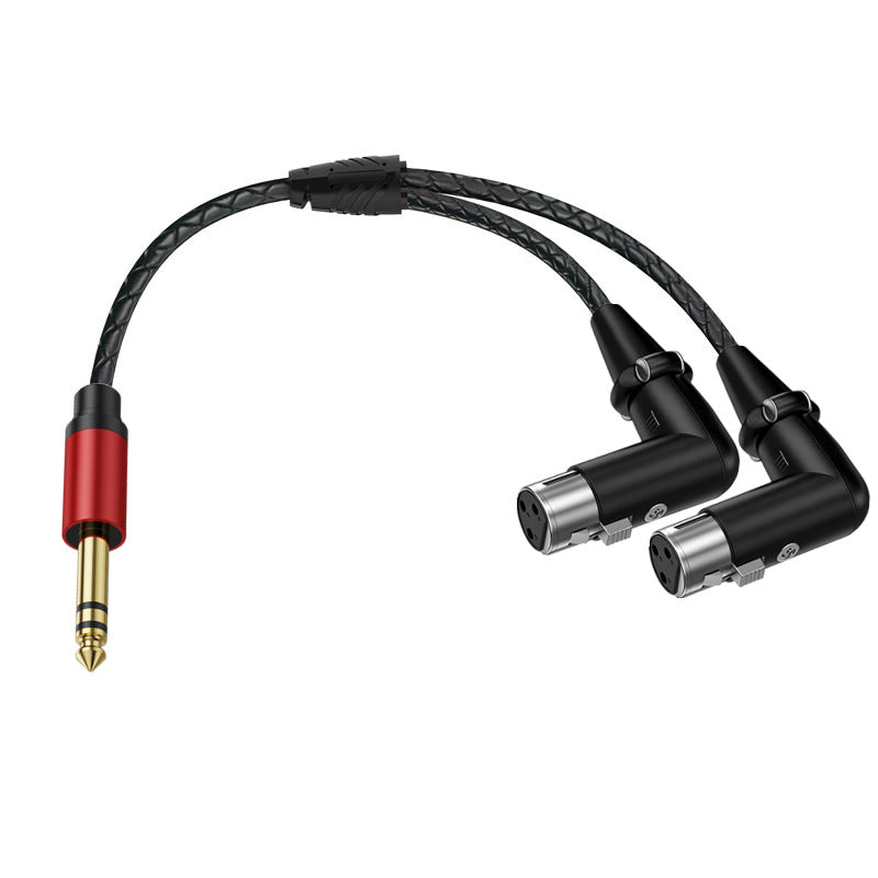 Straight 6.35mm TRS plug with two right-angle 3-pin XLR female connectors