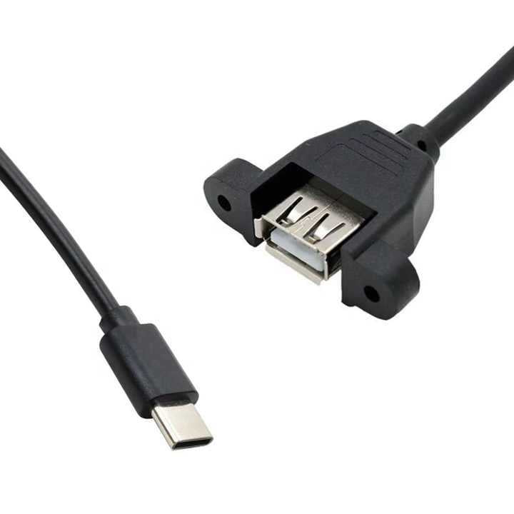 Type-C to USB-A panel mount extension cable with screw holes