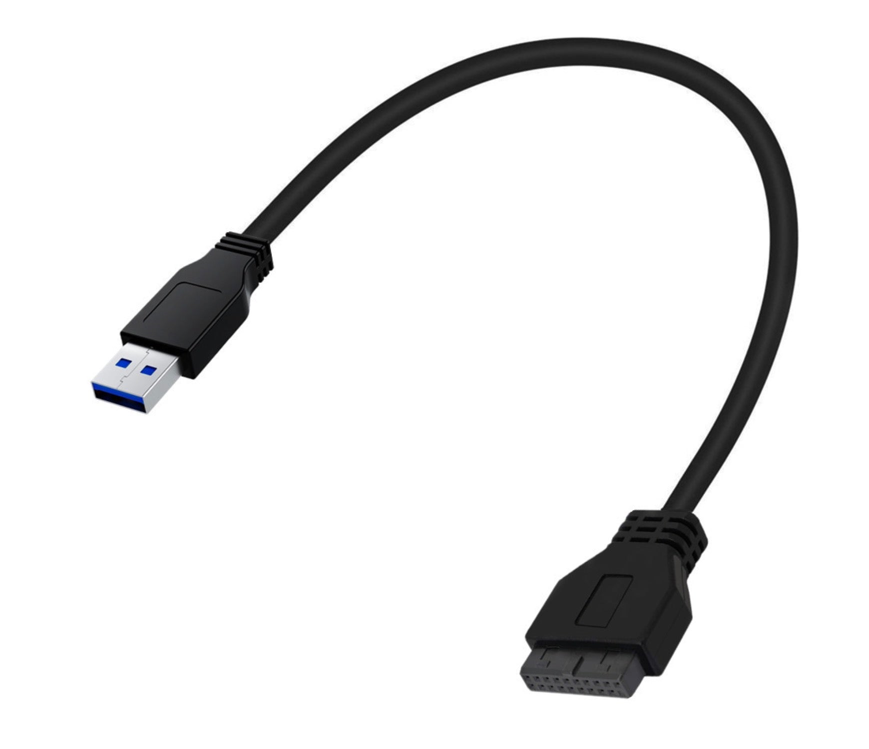 USB 3.0 Type-A male to 20 pin motherboard header female cable showing flexible internal connection design