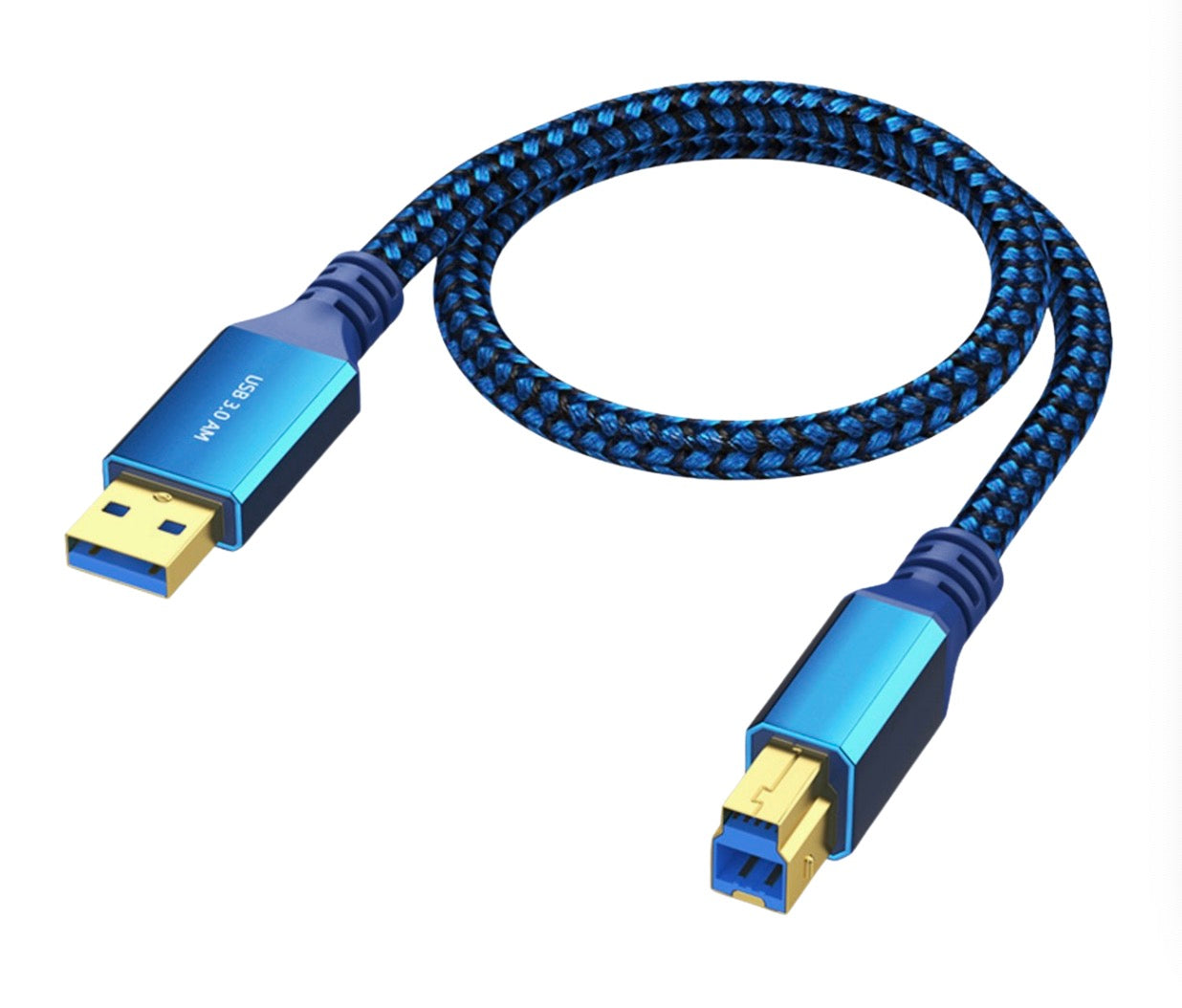 USB 3.0 Type-A male to USB 3.0 Type-B male braided data cable supporting 5Gbps transfer speeds