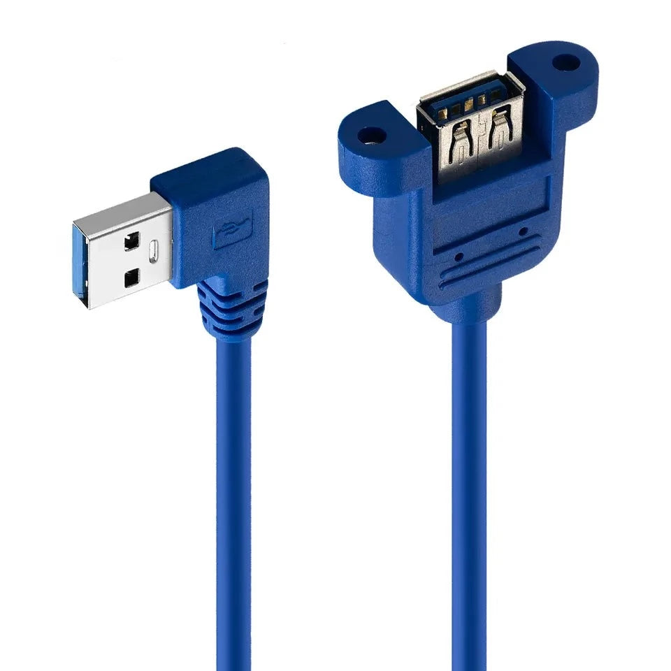 Right angle USB 3.0 panel mount extension cable
