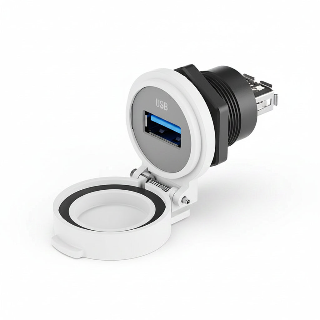 White USB A female to female waterproof connector