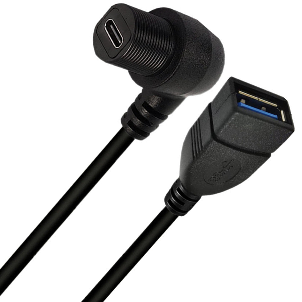 USB A female to USB-C female extension cable 30cm black