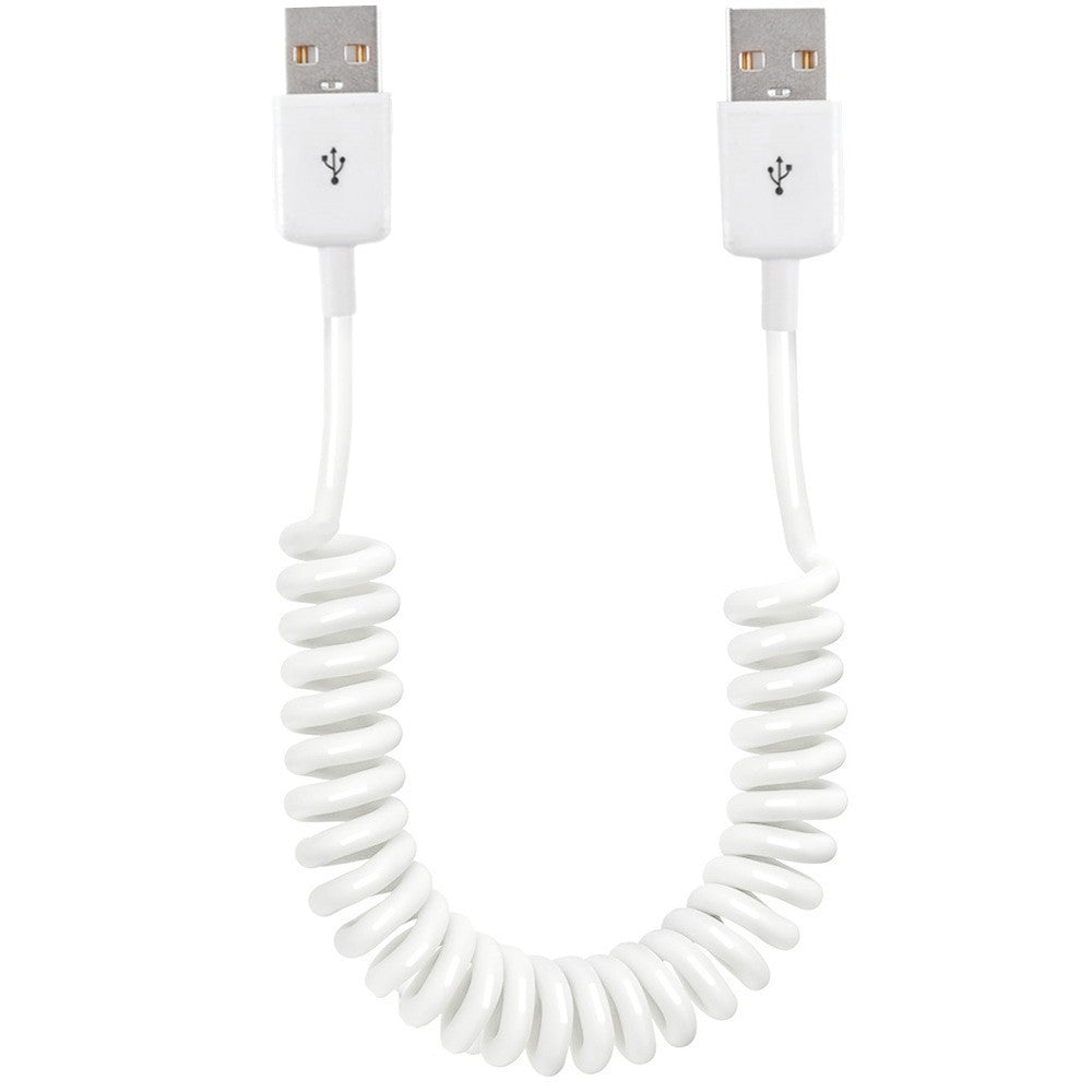 USB A male to male coiled cable white