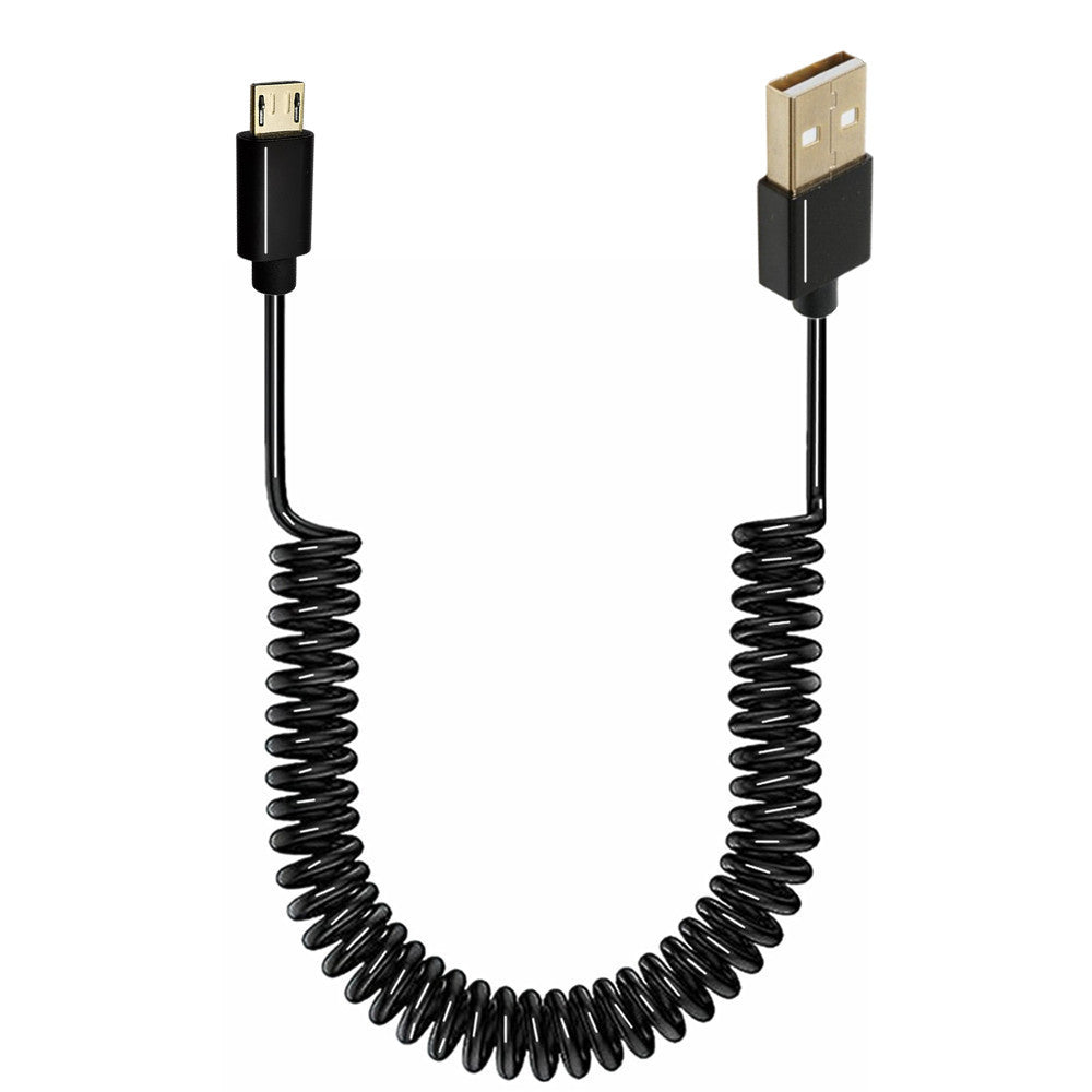USB A to Micro USB coiled charging cable black