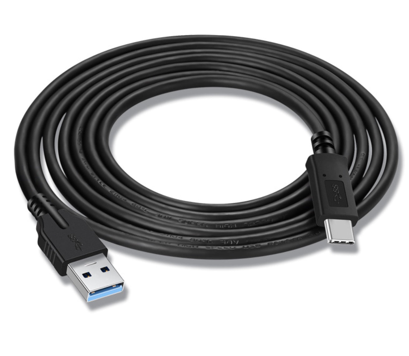 Coiled USB 3.0 Type-A to USB-C 3.1 cable for fast charging and high-speed data transfer
